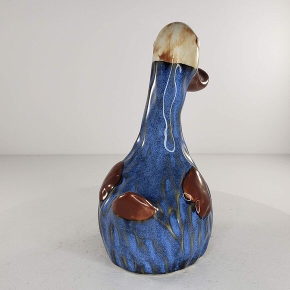 Burnished Blue Glaze Duck Goose Bird Art Pottery Figurine - Picture 4 of 5